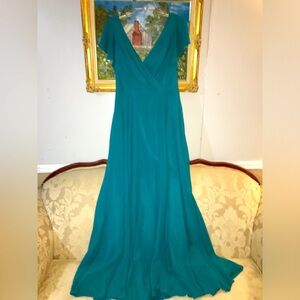 DB | Chiffon Teal flutter Sleeve Bridesmaid Dress